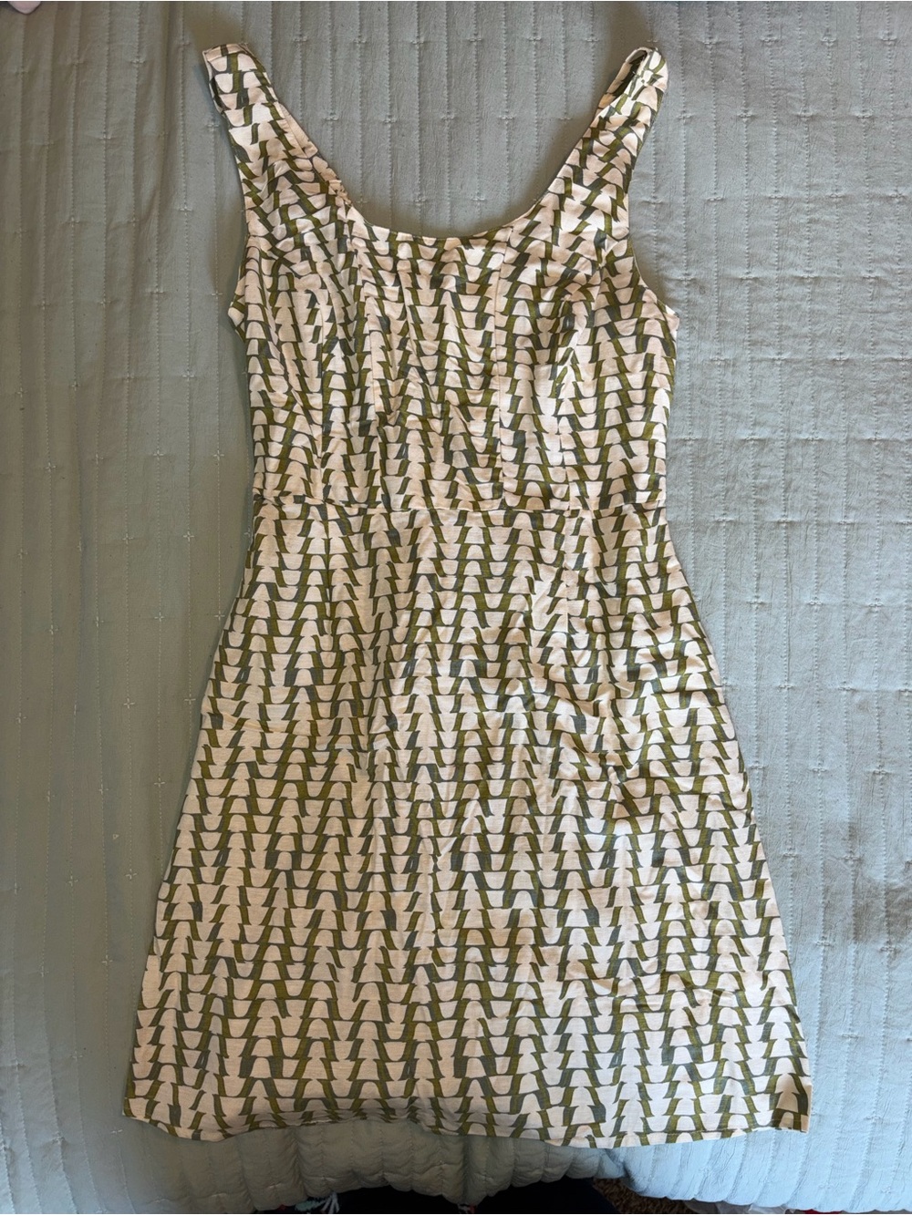 Japna Olive and Cream Sleeveless Printed Mini Dress